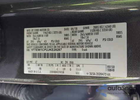 2018 Ford F-150 Xlt z USA, uszkodzony, nr VIN 1FTEW1CP2JKE28287